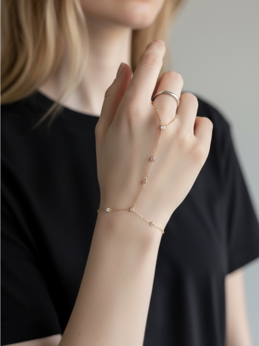 9/2 Delicate Gold Hand Chain Bracelet - Gold